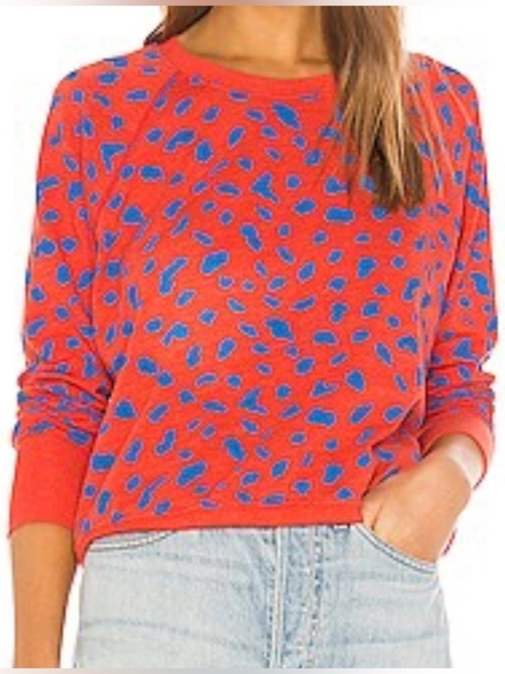 SUNDRY 0/Xs Abstract Dots Fitted Raglan Sweatshirt in Lighthouse